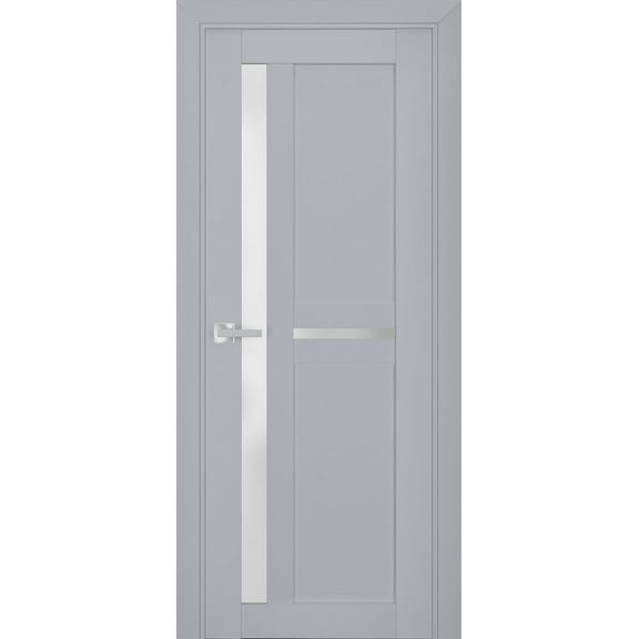 Interior Solid French Pre-Hung Door Frosted Glass | Veregio 7288 Matte Grey | Single Regular Panel Frame Trims Handle | Bathroom Bedroom Sturdy Doors -18" x 84"