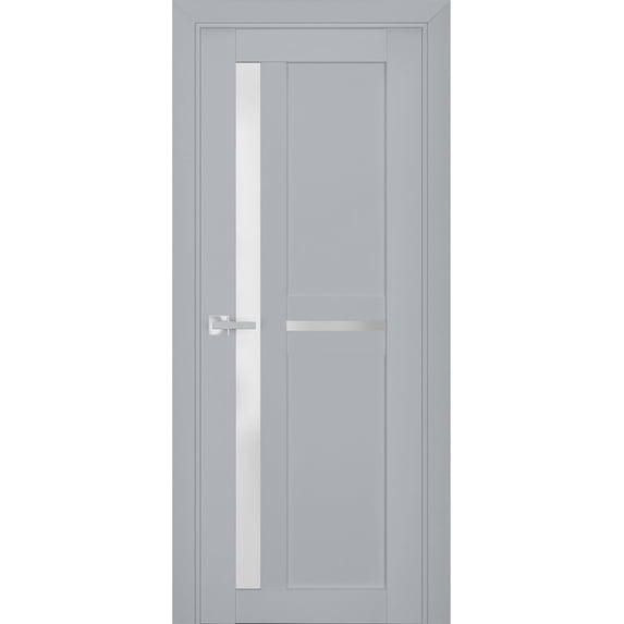 Interior Solid French Pre-Hung Door Frosted Glass | Veregio 7288 Matte Grey | Single Regular Panel Frame Trims Handle | Bathroom Bedroom Sturdy Doors -30" x 96"