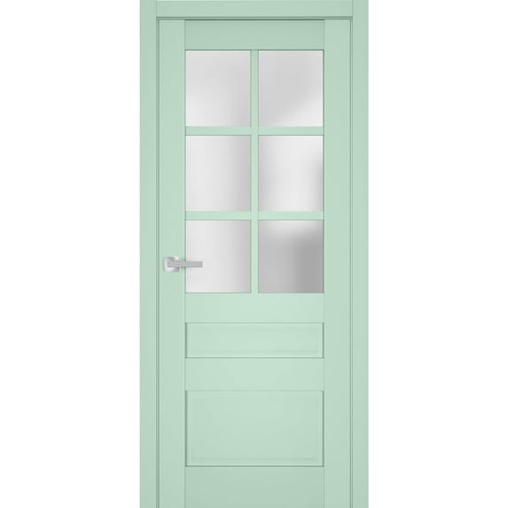 Interior Solid French Pre-Hung Door Frosted Glass | Veregio 7339 Oliva | Single Regular Panel Frame Trims Handle | Bathroom Bedroom Sturdy Doors -30" x 96"