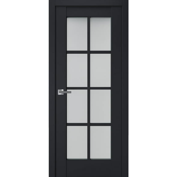 Interior Solid French Pre-Hung Door Frosted Glass | Veregio 7412 Antracite | Single Regular Panel Frame Trims Handle | Bathroom Bedroom Sturdy Doors -32" x 80"