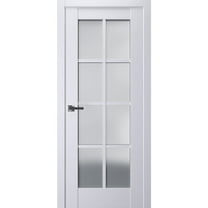 Interior Solid French Pre-Hung Door Frosted Glass | Veregio 7412 White Silk | Single Regular Panel Frame Trims Handle | Bathroom Bedroom Sturdy Doors -18" x 84"
