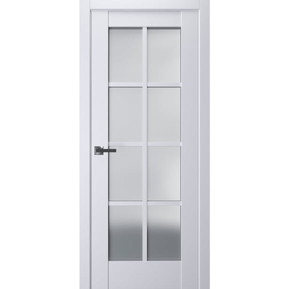 Interior Solid French Pre-Hung Door Frosted Glass | Veregio 7412 White Silk | Single Regular Panel Frame Trims Handle | Bathroom Bedroom Sturdy Doors -36" x 80"