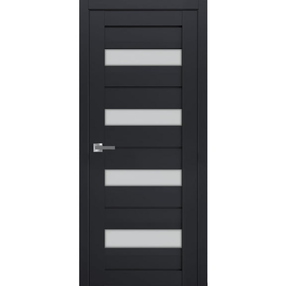 Interior Solid French Pre-Hung Door Frosted Glass | Veregio 7455 Antracite | Single Regular Panel Frame Trims Handle | Bathroom Bedroom Sturdy Doors -18" x 84"