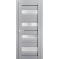 Interior Solid French Pre-Hung Door Frosted Glass | Veregio 7455 Matte Grey | Single Regular Panel Frame Trims Handle | Bathroom Bedroom Sturdy Doors -18" x 84"