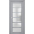thumbnail image 1 of Interior Solid French Pre-Hung Door Frosted Glass | Veregio 7602 Matte Grey | Single Regular Panel Frame Trims Handle | Bathroom Bedroom Sturdy Doors -24" x 80", 1 of 6
