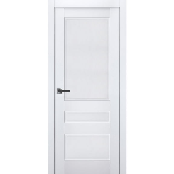 Interior Solid French Pre-Hung Door | Veregio 7411 White Silk | Single Regular Panel Frame Trims Handle | Bathroom Bedroom Sturdy Doors -18" x 84"