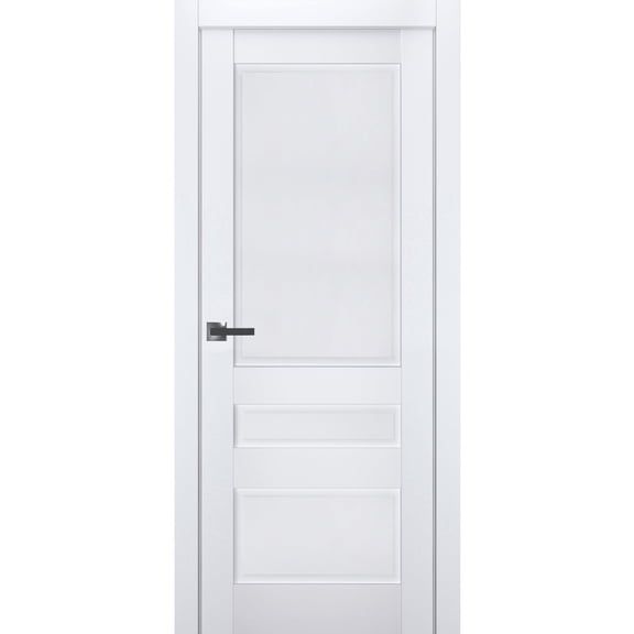 Interior Solid French Pre-Hung Door | Veregio 7411 White Silk | Single Regular Panel Frame Trims Handle | Bathroom Bedroom Sturdy Doors -24" x 84"