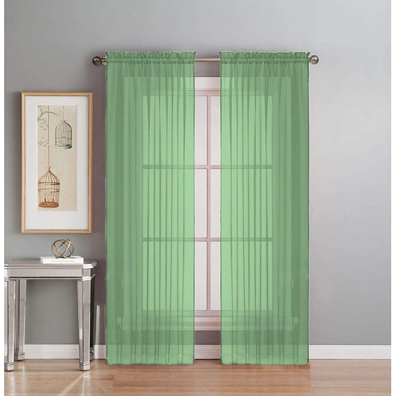 Interior Trends 2 Piece Fully Stitched Sheer Voile Window Panel Curtain Drape Set (54"W x 120" L, Sage)
