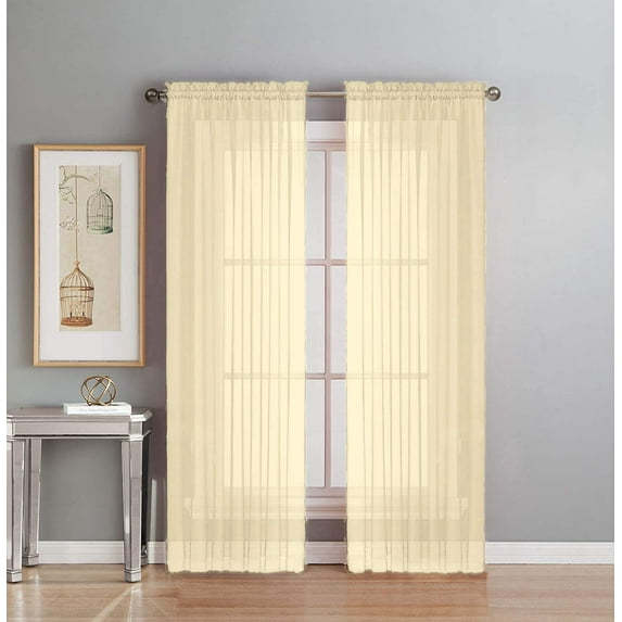 Interior Trends 2 Piece Fully Stitched Sheer Voile Window Panel Curtain Drape Set (54"W x 95" L, Beige)