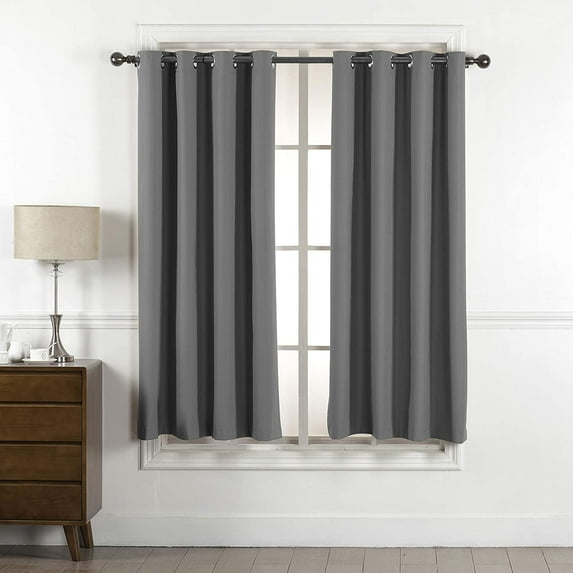 Interior Trends Midnight 2 Piece 100% Blackout Insulated Grommet Top Window Panel Curtain Drape Set (63" Long, Gray)