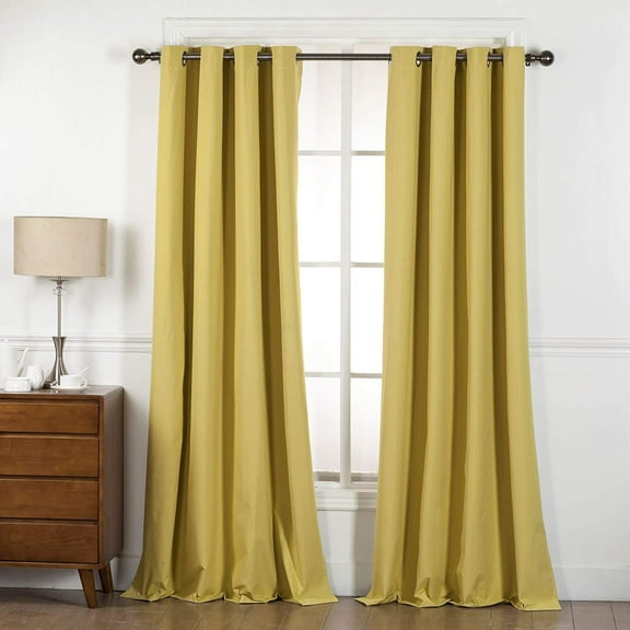 Interior Trends Midnight 2 Piece 100% Blackout Insulated Grommet Top Window Panel Curtain Drape Set (84" Long, Mustard)