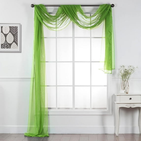 Interior Trends Multipurpose Fully Hemmed Sheer Voile Window or Event Draping Fabric Scarf Valance (1 Piece: 37" W x 216" L, Lime Green)