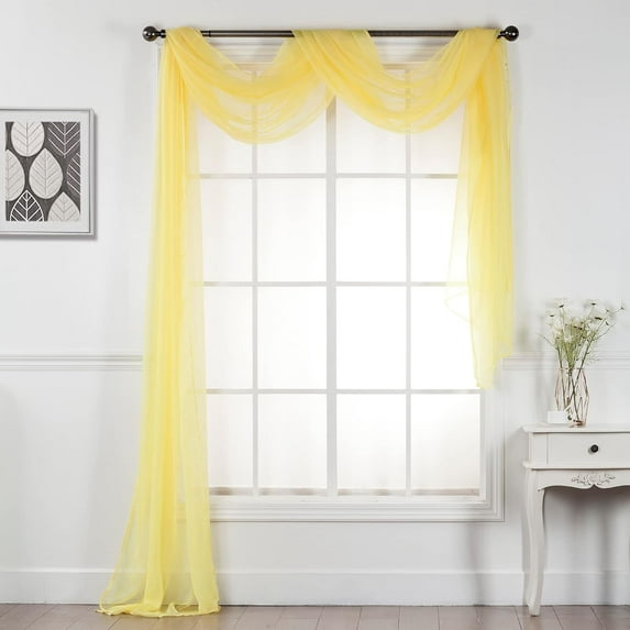 Interior Trends Multipurpose Fully Hemmed Sheer Voile Window or Event Draping Fabric Scarf Valance (1 Piece: 37" W x 216" L, Yellow)