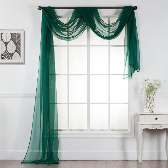 Interior Trends Multipurpose Fully Hemmed Sheer Voile Window or Event Draping Fabric Scarf Valance (1 Piece: 54" W x 216" L, Hunter Green)