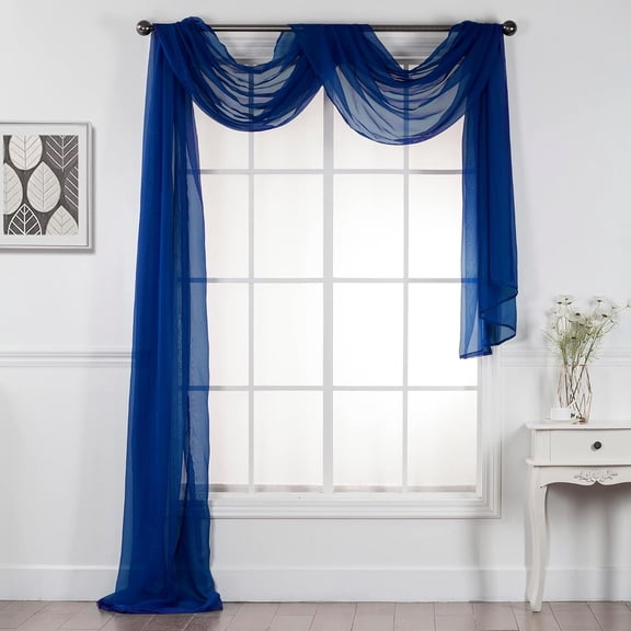 Interior Trends Multipurpose Fully Hemmed Sheer Voile Window or Event Draping Fabric Scarf Valance (1 Piece: 54" W x 216" L, Royal Blue)