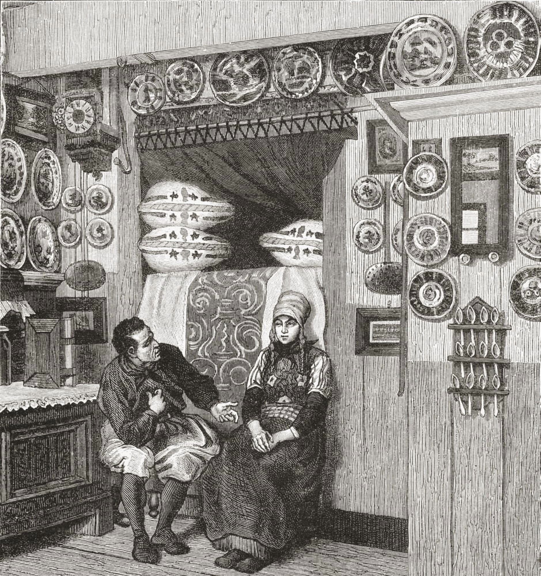 Interior Of A Typical Wooden House On The Island Of Marken The Netherlands In The 19Th Century From Pictures From Holland By Richard Lovett Published 1887 Canvas Art - Ken Welsh Design Pics (15 x 16)
