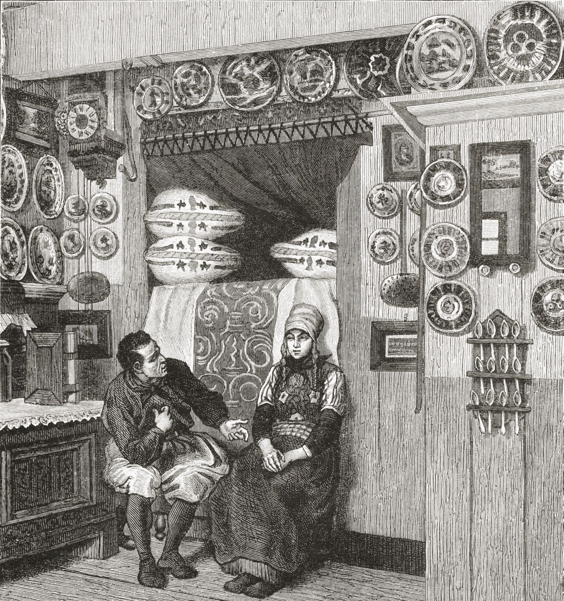 Interior Of A Typical Wooden House On The Island Of Marken The Netherlands In The 19Th Century From Pictures From Holland By Richard Lovett Published 1887 Canvas Art - Ken Welsh Design Pics (30 x 32)