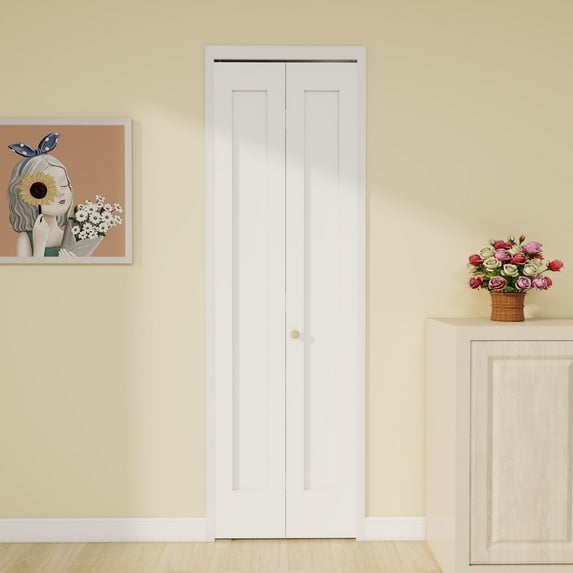 Interior White Primed 1-panel Solid Core Closet Bi-fold Shaker Door With Hardware