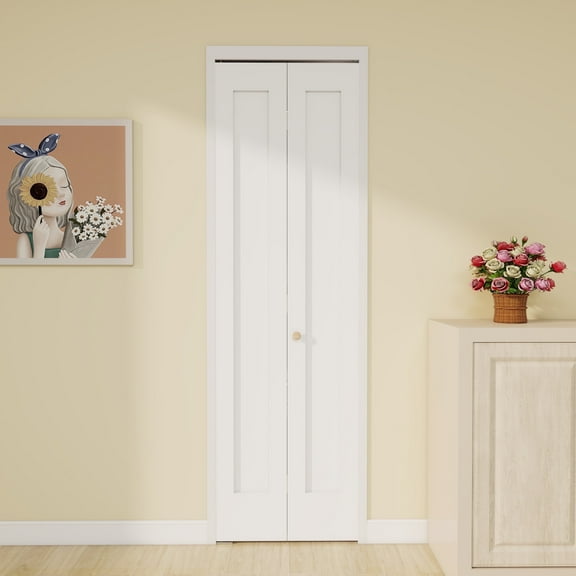 Interior White Primed 1-panel Solid Core Closet Bi-fold Shaker Door With Hardware