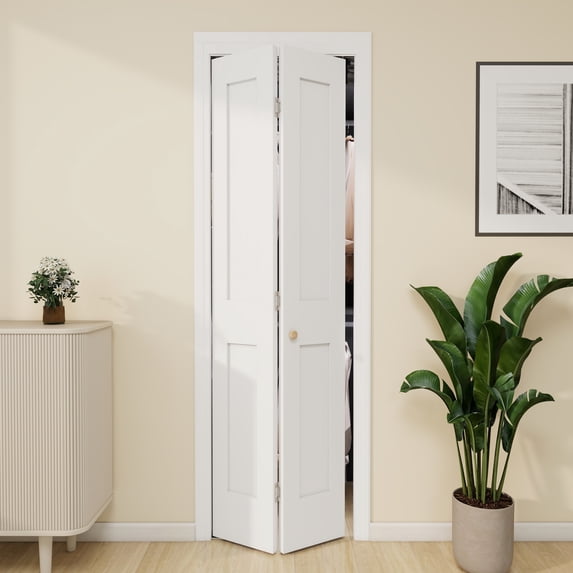 Interior White Primed 2-panel Solid Core Closet Bi-fold Shaker Door With Hardware