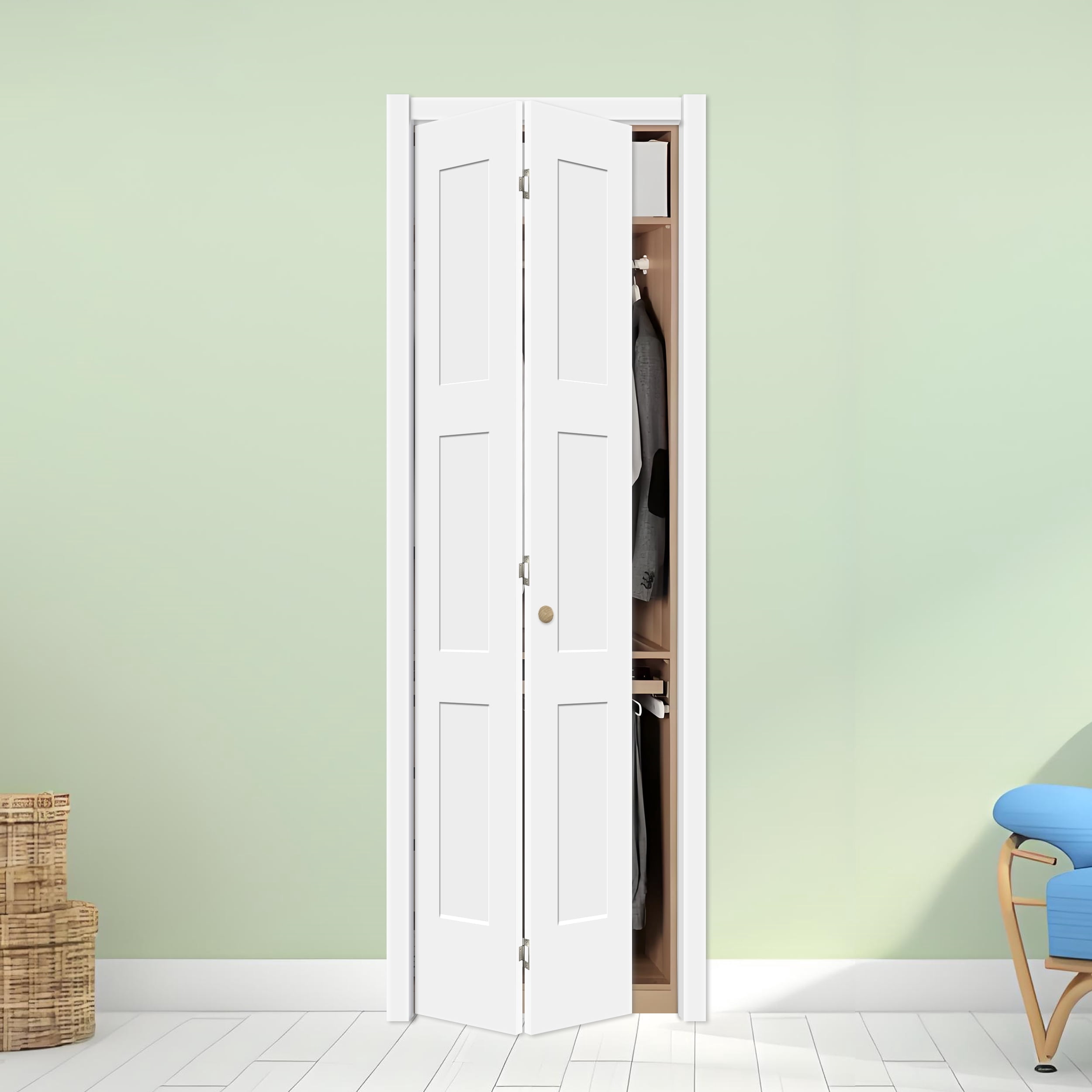 Interior White Primed 3-panel Solid Core Closet Bi-fold Shaker
