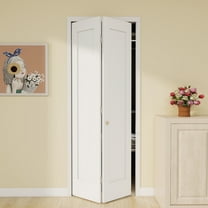 Interior White Primed Shaker 1 panel Solid Wood Core Bifold Closet Doors With Hardware Kit