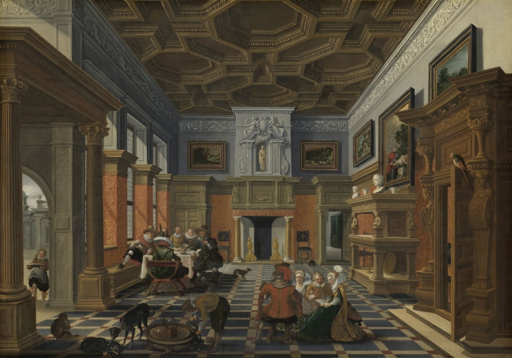 Interior With A Company Canvas Art - (24 x 18)