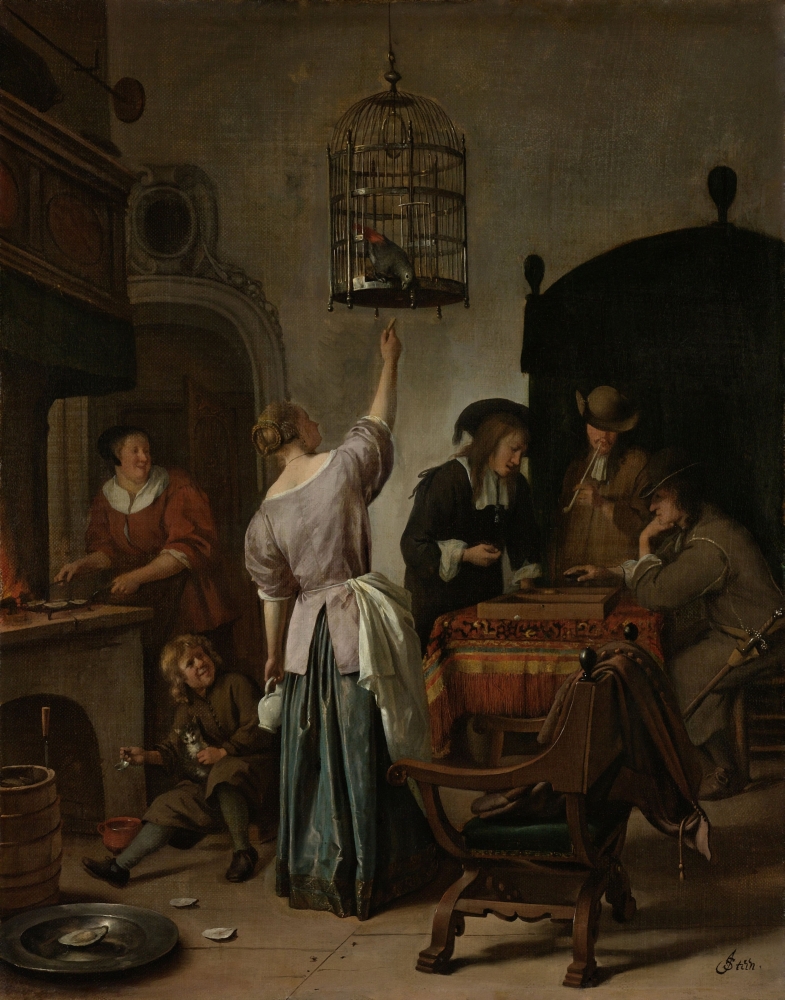 Interior With A Woman Feeding A Parrot Canvas Art - (18 x 24)
