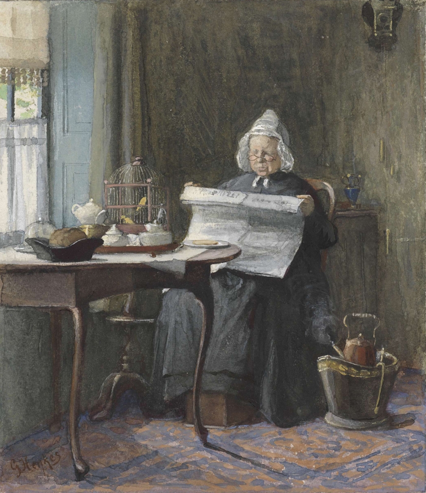 Interior With A Woman Reading The Newspaper Canvas Art - (24 x 36)