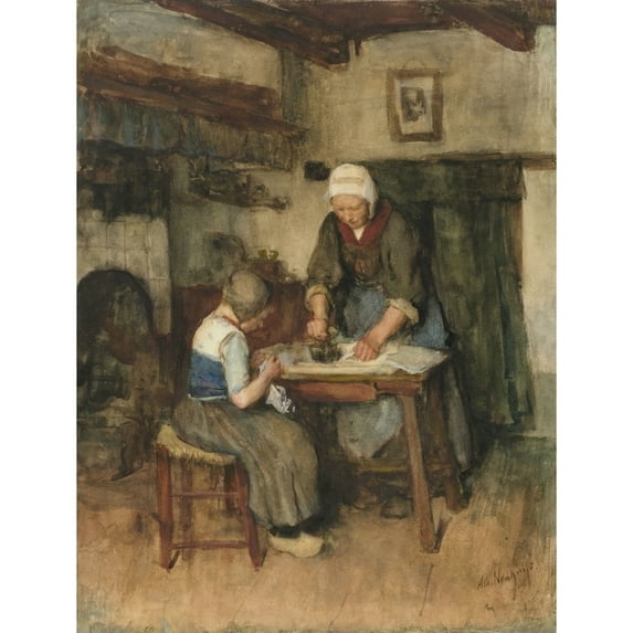 Interior With Woman Ironing And Sewing Child Poster Print (24 x 36)