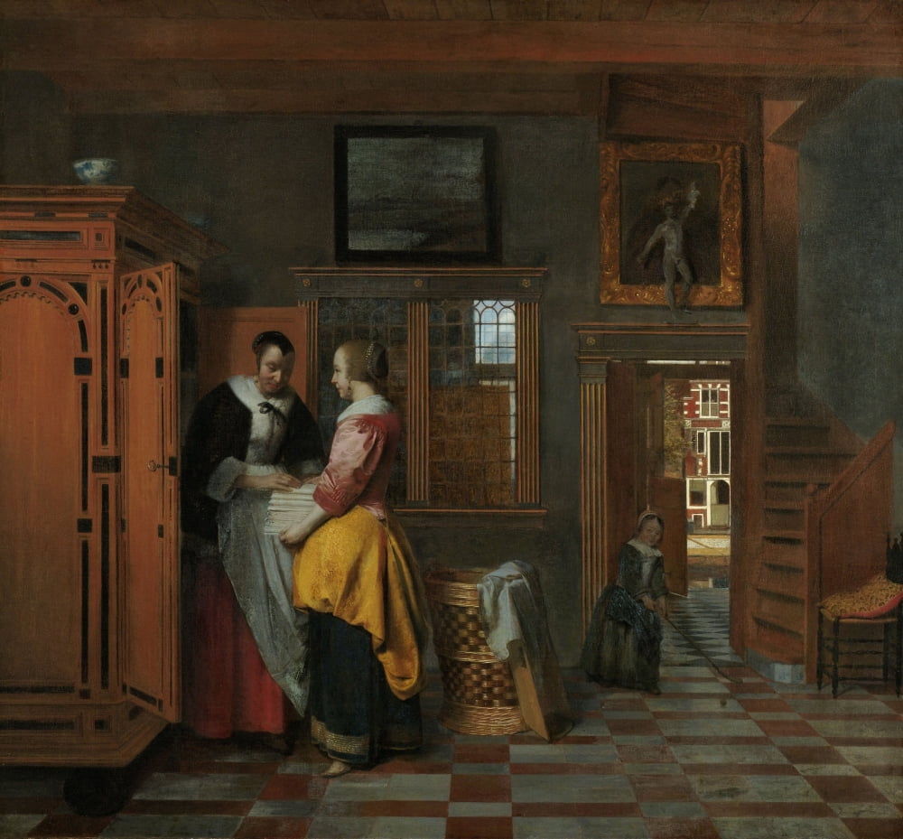Interior With Women Beside A Linen Cupboard Canvas Art - (36 x 24)