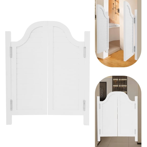 Interior Wood Swing Door, Saloon Doors 27.5inch / 31inch Wide, Modern Swinging Half Door for House Kitchen, Interior Wood Cafe Door with Hardware (White, 31x35in)
