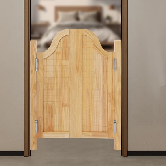 Interior Wood Swing Door, Saloon Doors, Modern Swinging Half Door for House Kitchen, Interior Wood Cafe Door with Hardware ,Log Color, 27.5x35in