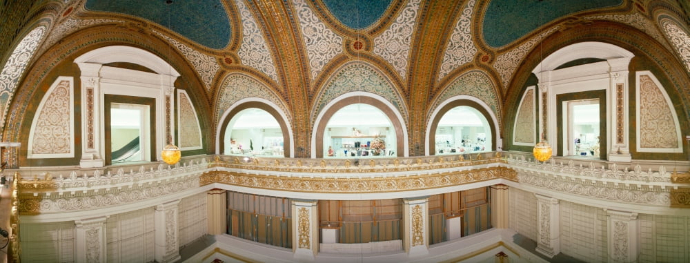 Interior detail of Tiffany Dome Marshall Field And Company Building Chicago Illinois USA Canvas Art - Panoramic Images (36 x 12)