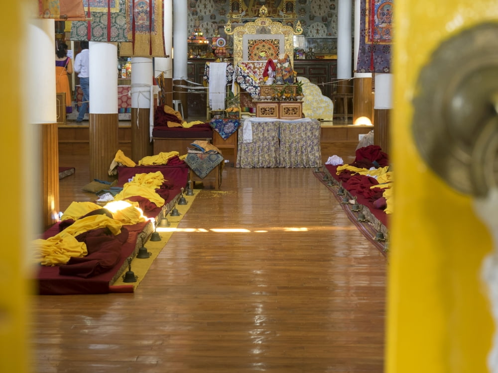 Interior of first floor temple in the Tsuglagkhang temple (where the Dalai Lama prays) McLeod Ganj Dharamsala Himachal Pradesh India Canvas Art - Panoramic Images (12 x 16)