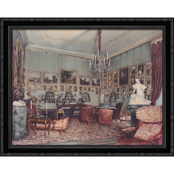 Interior in Palace Windischgratz in the race in Vienna 36x28 Large Black Ornate Wood Framed Canvas Art by Rudolf von Alt
