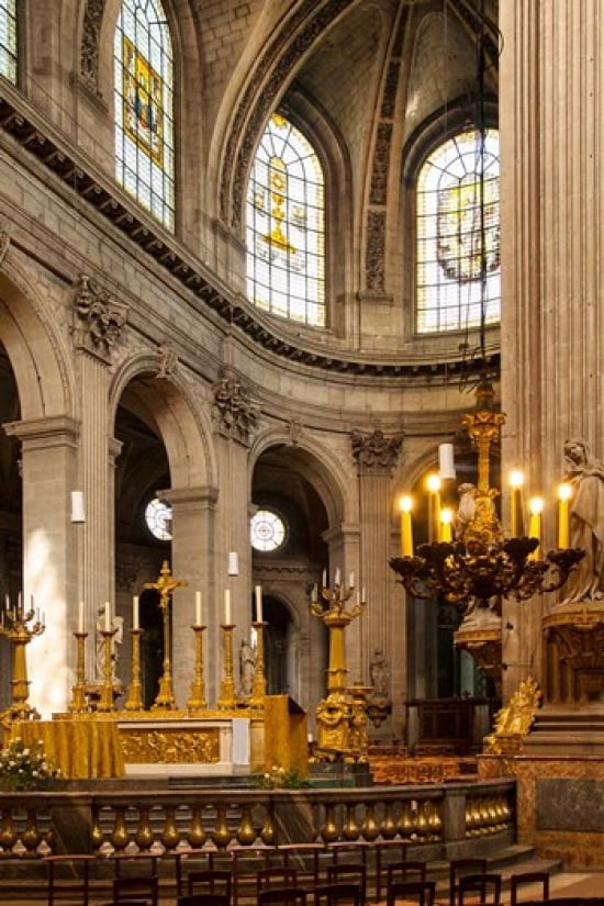 Interior of Eglise Saint Sulpice Paris France Canvas Art - Brian Jannsen DanitaDelimont (19 x 28)