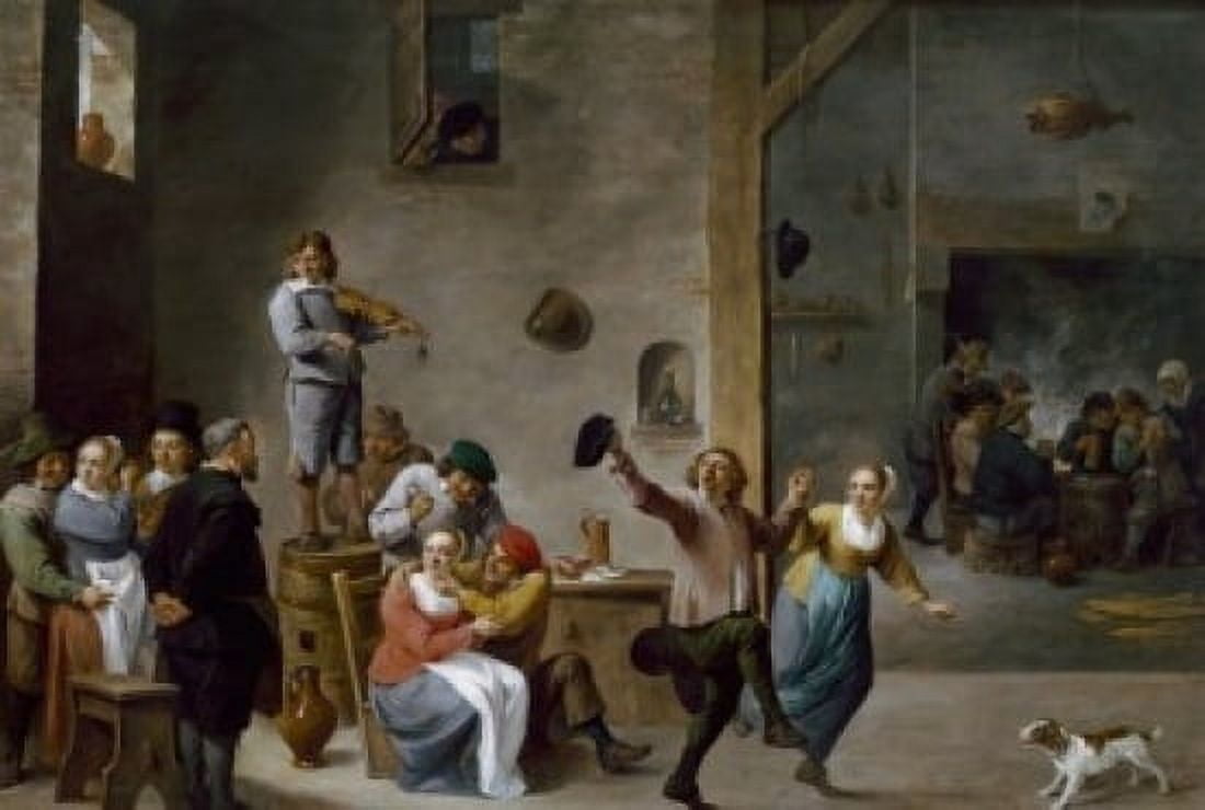 Interior of Inn with Dancing Peasants by David Teniers II (1610-1690) Canvas Art - (24 x 36)