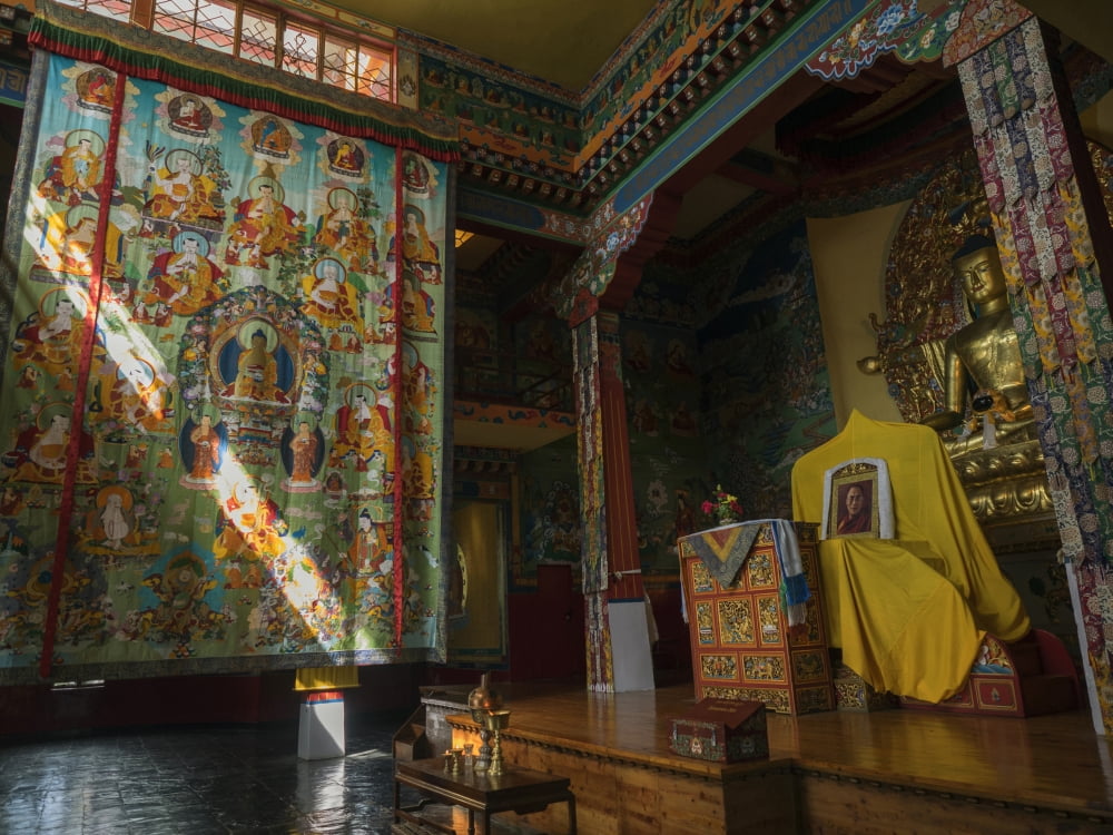 Interior of Temple at Norbulingka Institute founded by Dalai Lama Sidhpur Dharamsala Himachal Pradesh India Canvas Art - Panoramic Images (12 x 16)