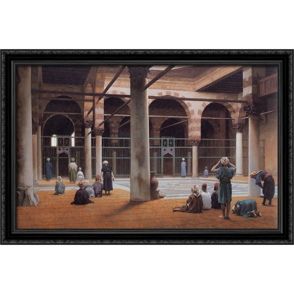 Interior of a Mosque 40x26 Large Black Ornate Wood Framed Canvas Art by Jean Leon Gerome
