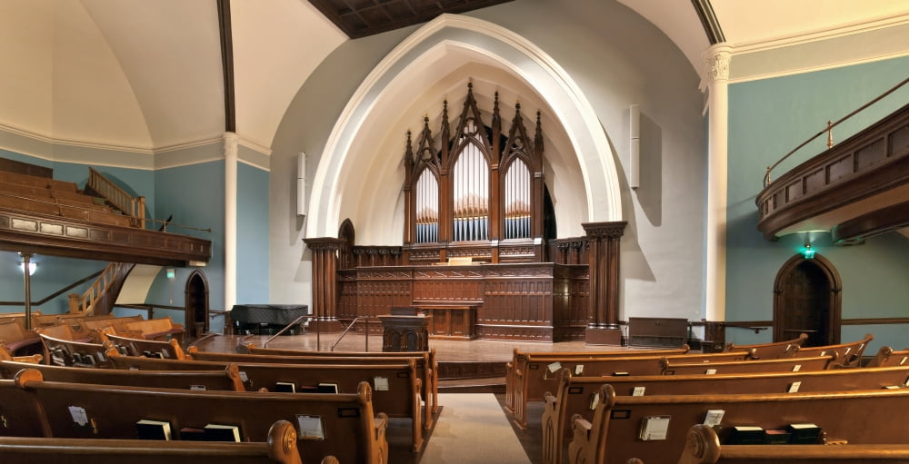 Interior of a church and organ pipes Portland Oregon USA Canvas Art - Panoramic Images (36 x 12)
