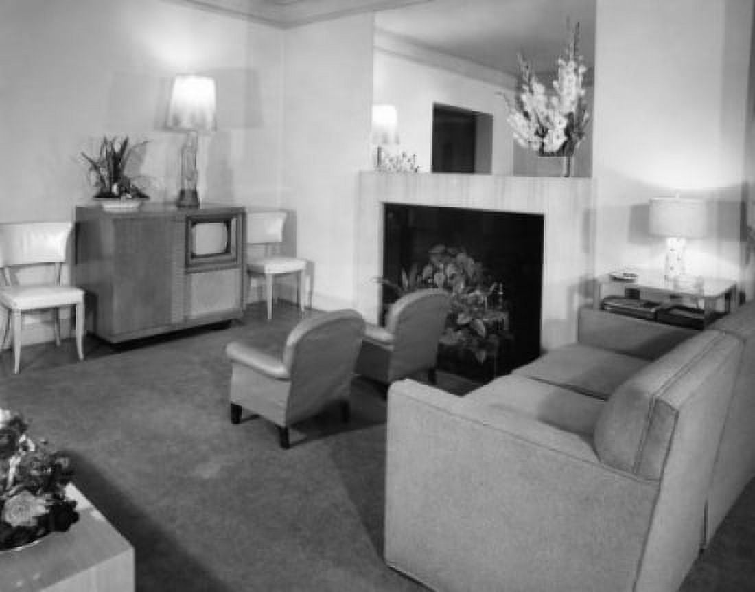 Interior of a living room 1950s style Canvas Art - (18 x 24)