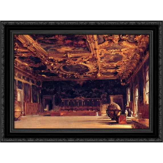 Interior of the Doge's Palace 24x20 Black Ornate Wood Framed Canvas Art by Sargent, John Singer
