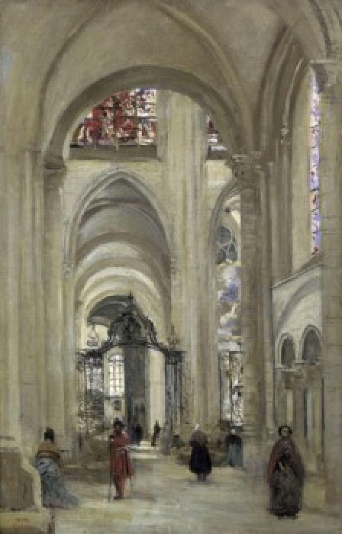 Interior of the Sens Cathedral Jean Baptiste Camille Corot (1796-1875French) Musee du Louvre Paris Canvas Art - Jean Baptiste Camille (24 x 36)