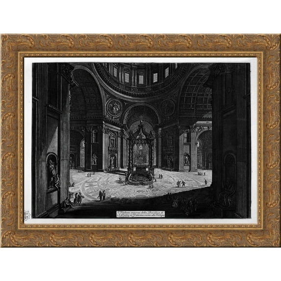 Interior view of the Basilica of St. Peter in the Vatican 24x20 Gold Ornate Wood Framed Canvas Art by Piranesi, Giovanni Battista
