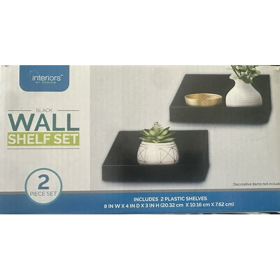 Interiors by Design 8in x 4in x 3in Black Plastic Wall Shelves (2 Count) *Hardware Included*