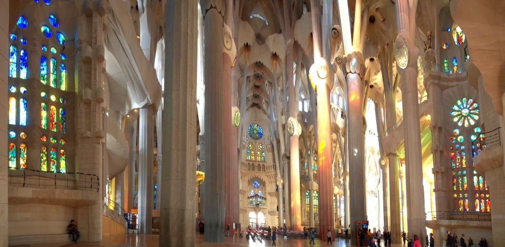 Interiors of La Sagrada Familia Barcelona Catalonia Spain Canvas Art - Panoramic Images (27 x 9)