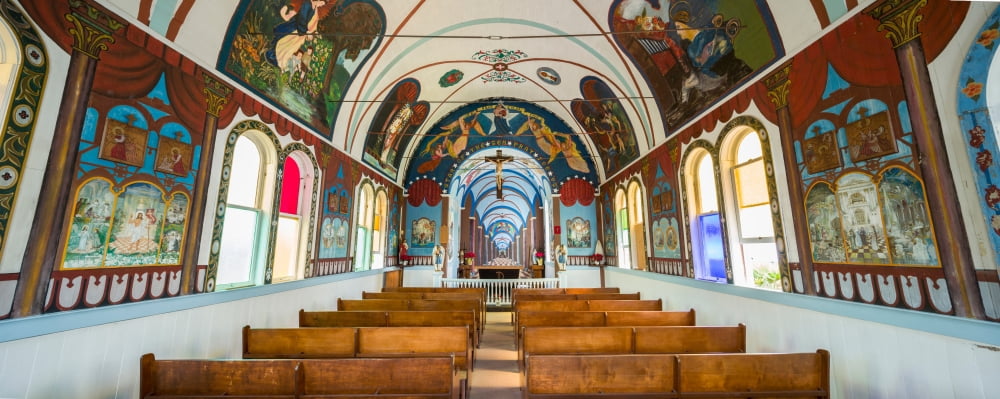 Interiors of a church Star of the Sea Painted Church Kalapana Hawaii USA Canvas Art - Panoramic Images (6 x 15)