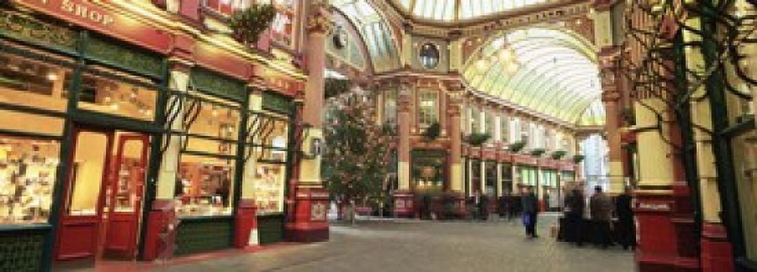 Interiors of a market Leadenhall Market London England Canvas Art - Panoramic Images (18 x 7)