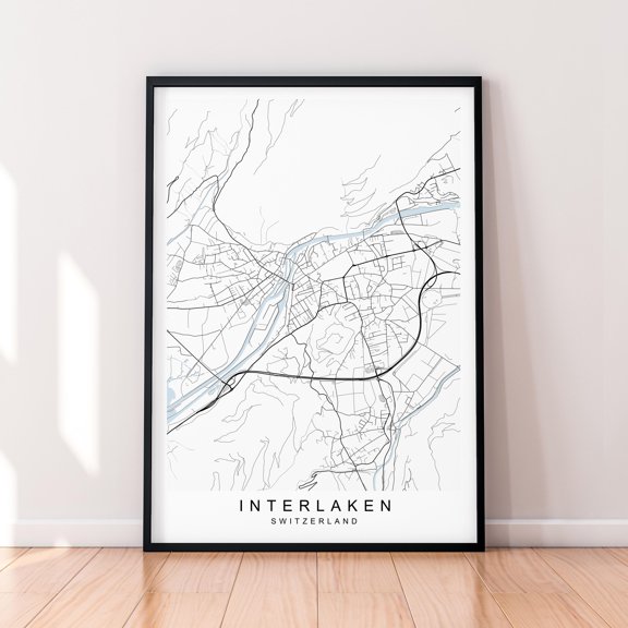 Interlaken Map ArtSwitzerland Unprint Decorative Wall Art Poster , Poster Print Only